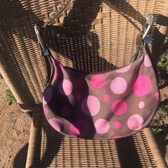 Brown and Pink Polka Dot Belt Buckle Handbag - Picture 2 of 7